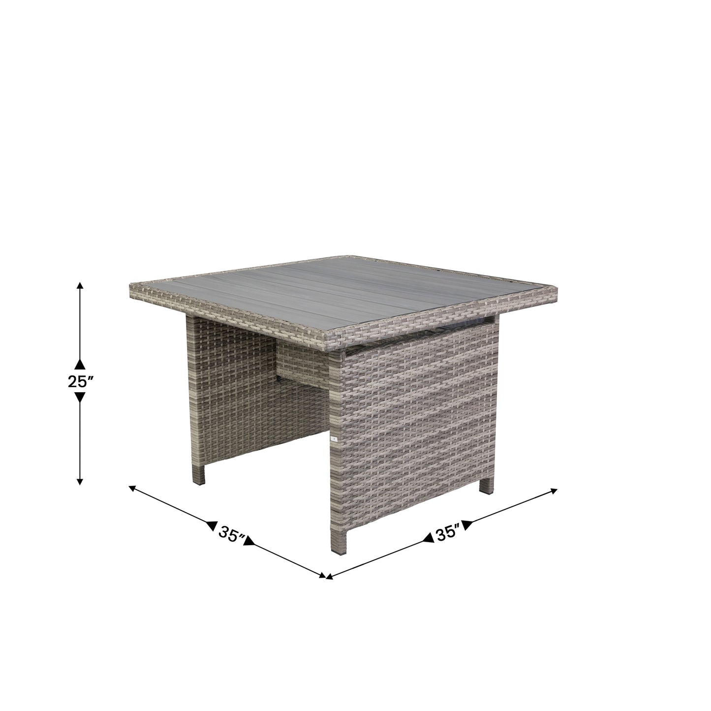 Huck Indoor/Outdoor Wicker Rattan Conversation Set, L-Shaped Sofa with Dining Table, Weather Resistant Cushions, Gray Gray Cushions/Gray Frame