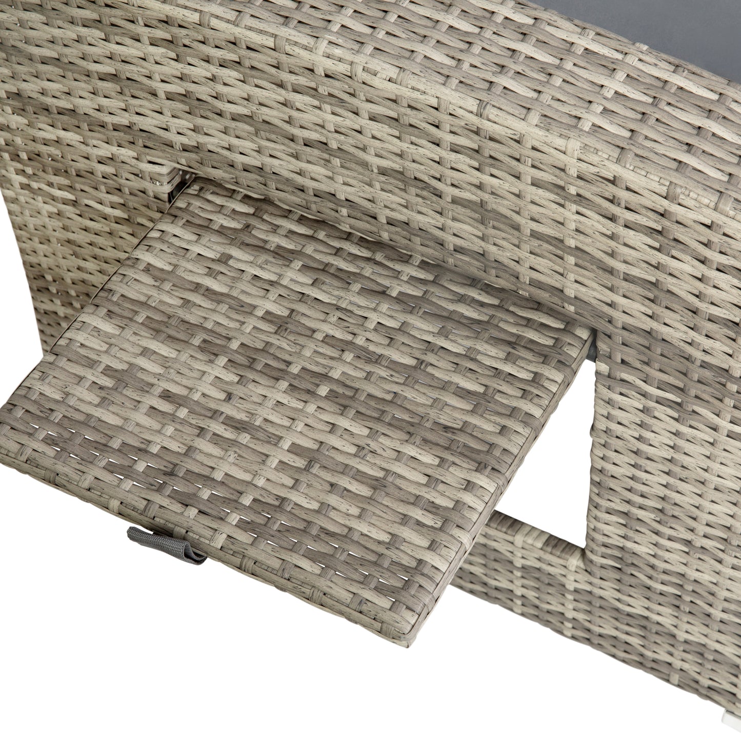 Huck Indoor/Outdoor Wicker Rattan Conversation Set, L-Shaped Sofa with Dining Table, Weather Resistant Cushions, Gray Gray Cushions/Gray Frame