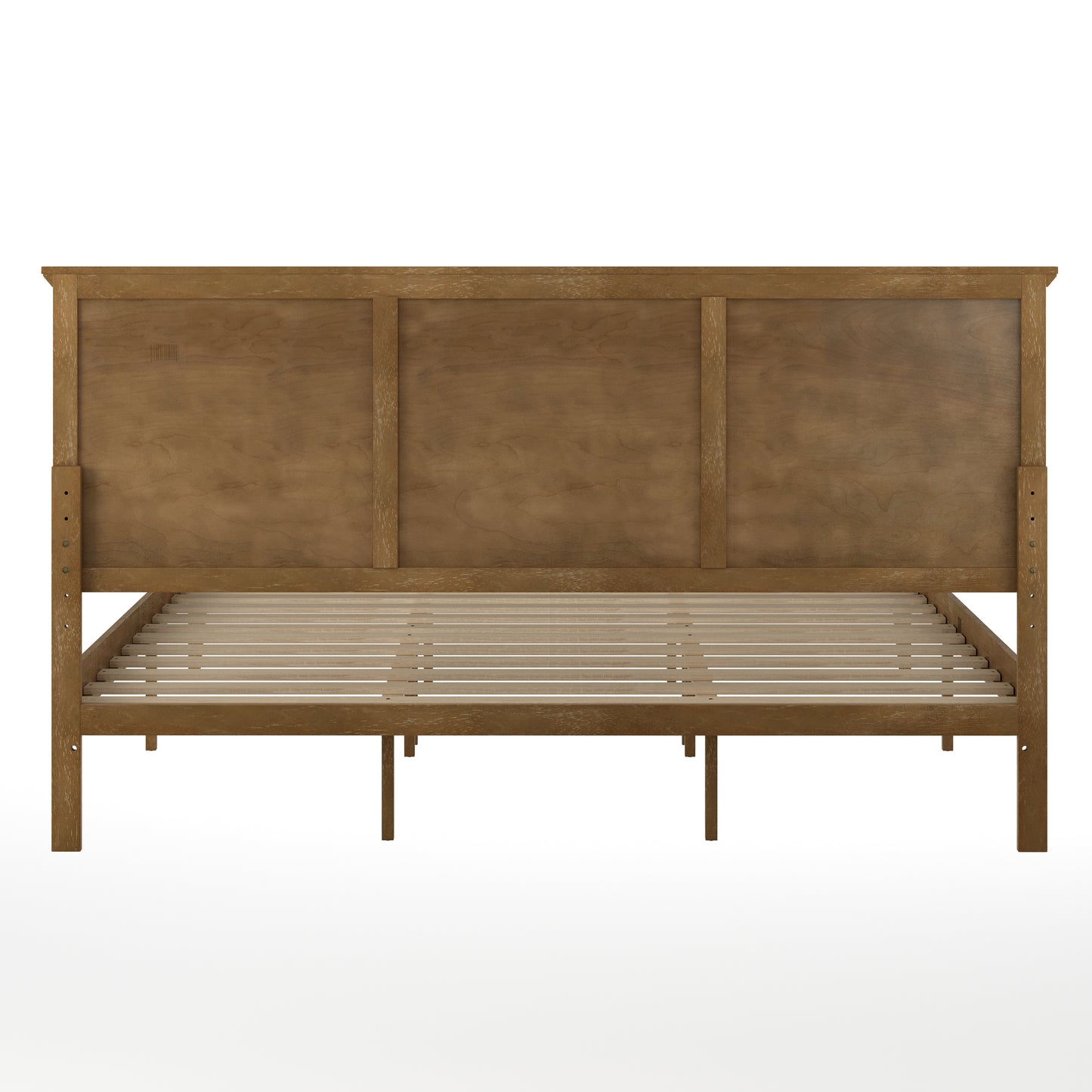 Fiona Light Brown King Size Solid Wood Platform Bed Frame with Headboard, Footboard, and Slatted Bottom Light Brown