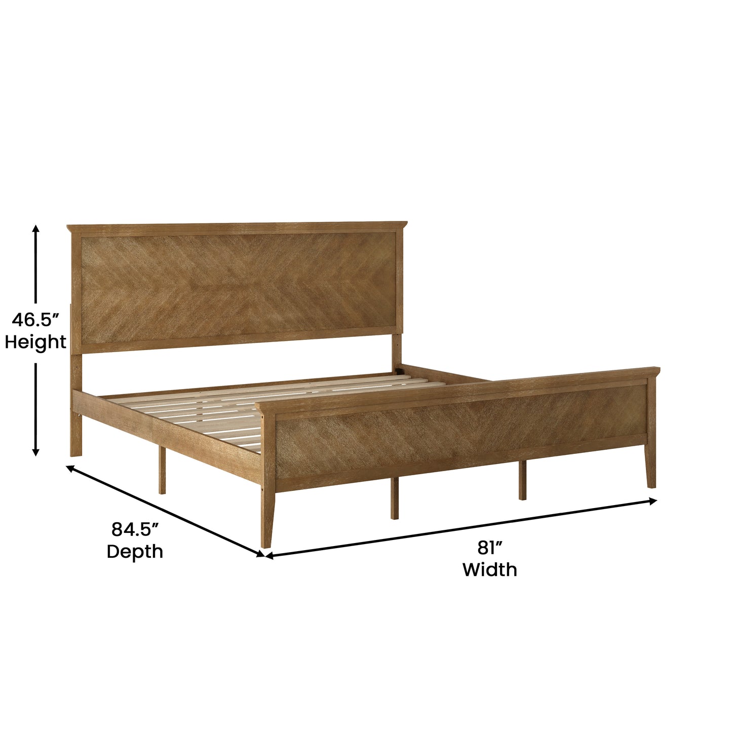 Fiona Light Brown King Size Solid Wood Platform Bed Frame with Headboard, Footboard, and Slatted Bottom Light Brown