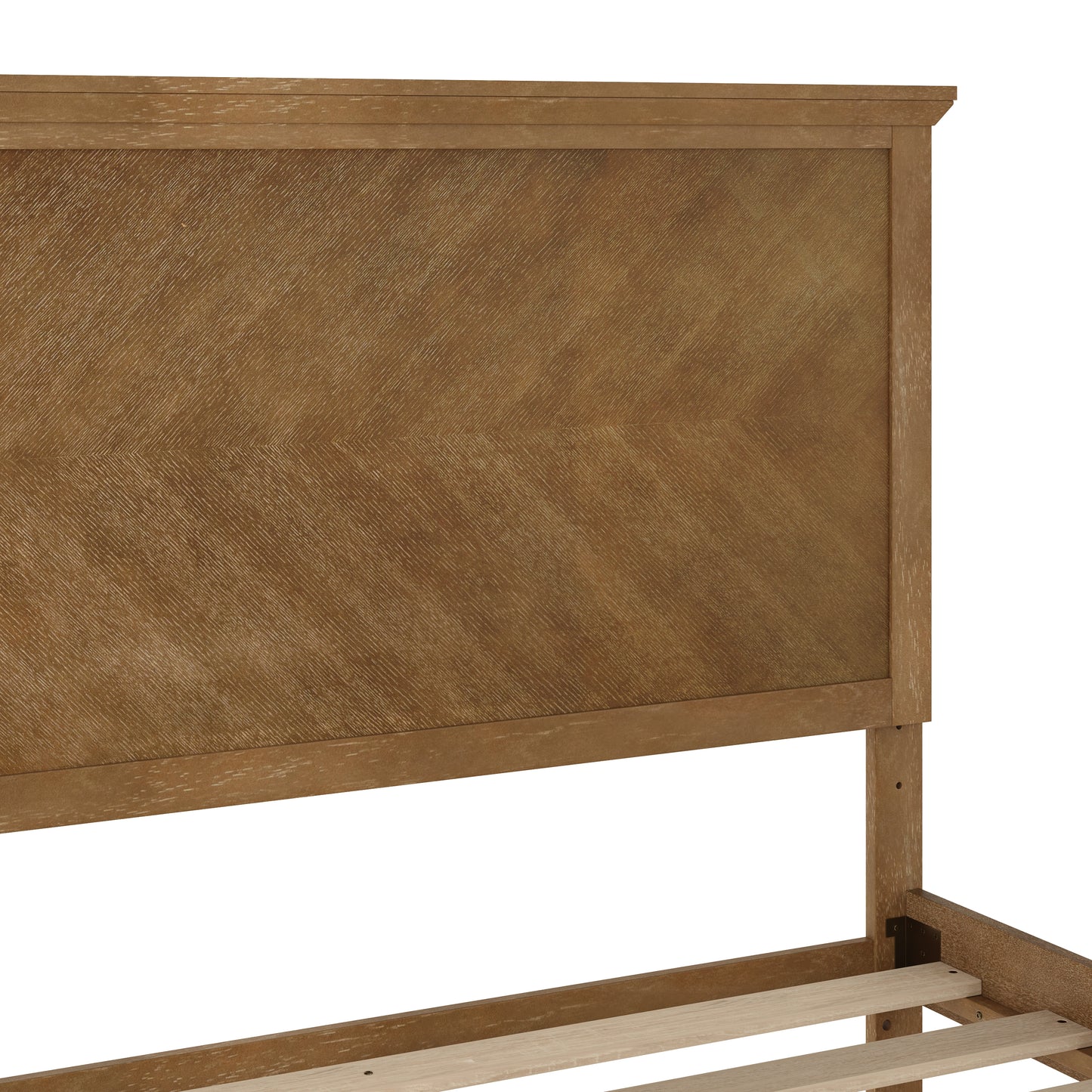 Fiona Light Brown King Size Solid Wood Platform Bed Frame with Headboard, Footboard, and Slatted Bottom Light Brown