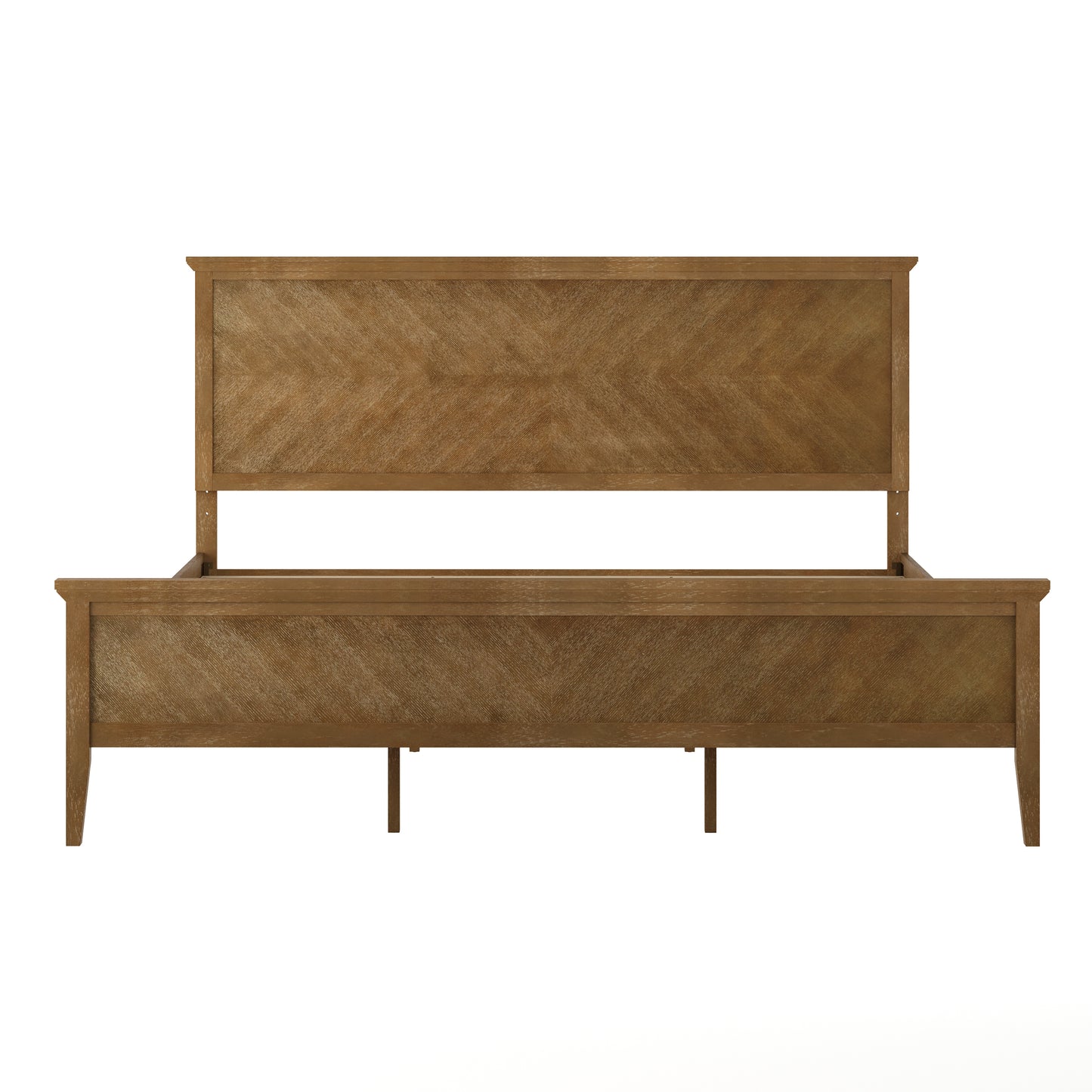 Fiona Light Brown King Size Solid Wood Platform Bed Frame with Headboard, Footboard, and Slatted Bottom Light Brown
