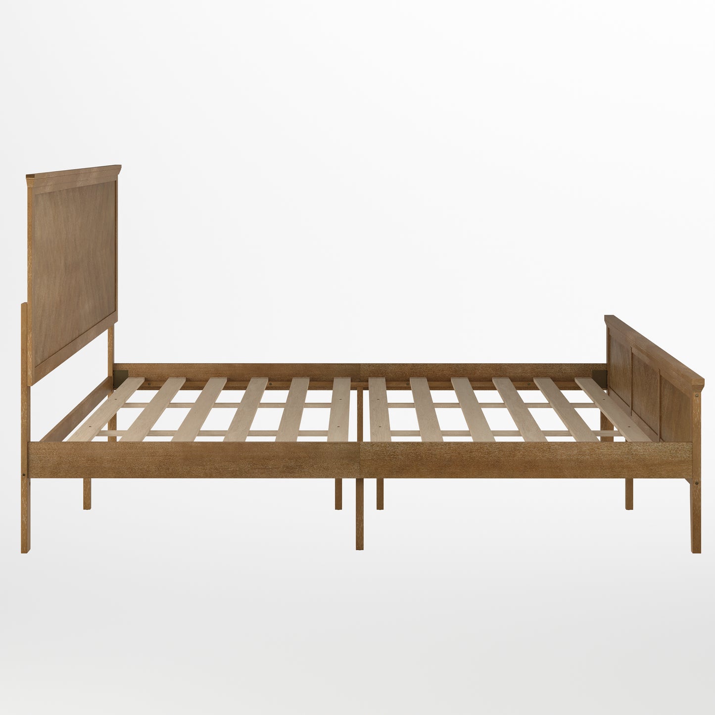 Fiona Light Brown King Size Solid Wood Platform Bed Frame with Headboard, Footboard, and Slatted Bottom Light Brown