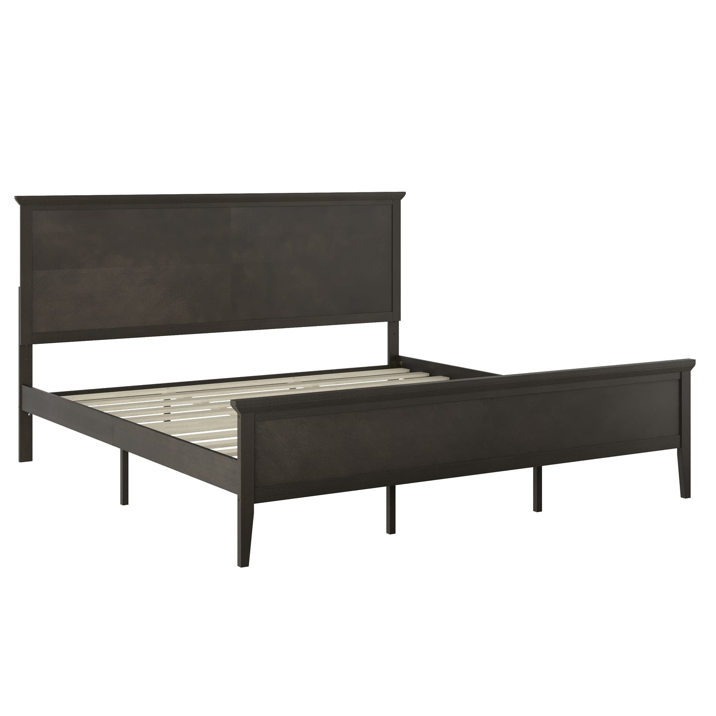 Fiona Dark Gray King Size Solid Wood Platform Bed Frame with Headboard, Footboard, and Slatted Bottom Dark Gray MG-0900-29-KB-DKGRY-GG