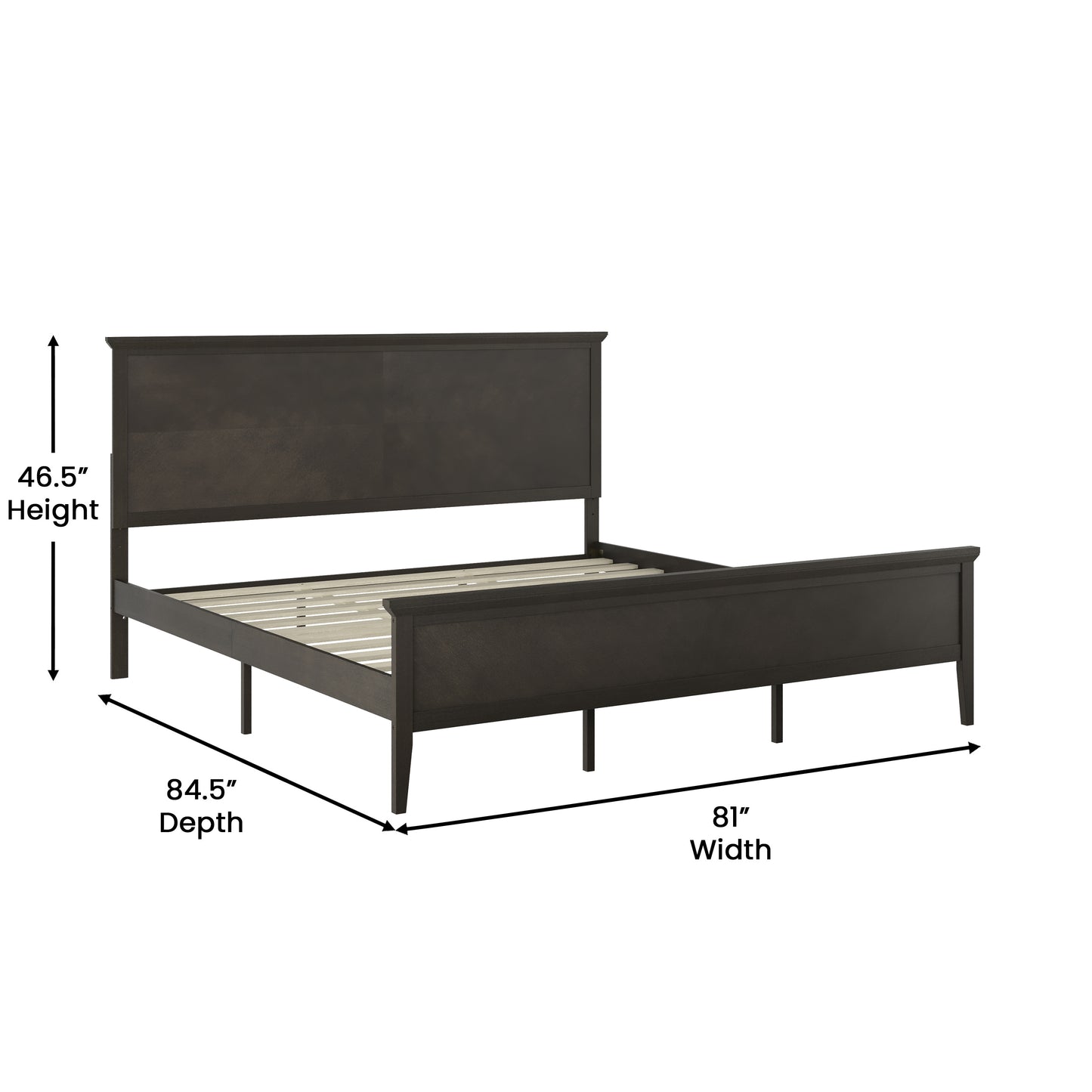 Fiona Dark Gray King Size Solid Wood Platform Bed Frame with Headboard, Footboard, and Slatted Bottom Dark Gray MG-0900-29-KB-DKGRY-GG