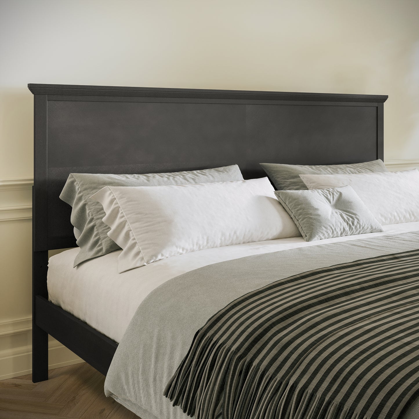 Fiona Dark Gray King Size Solid Wood Platform Bed Frame with Headboard, Footboard, and Slatted Bottom Dark Gray MG-0900-29-KB-DKGRY-GG