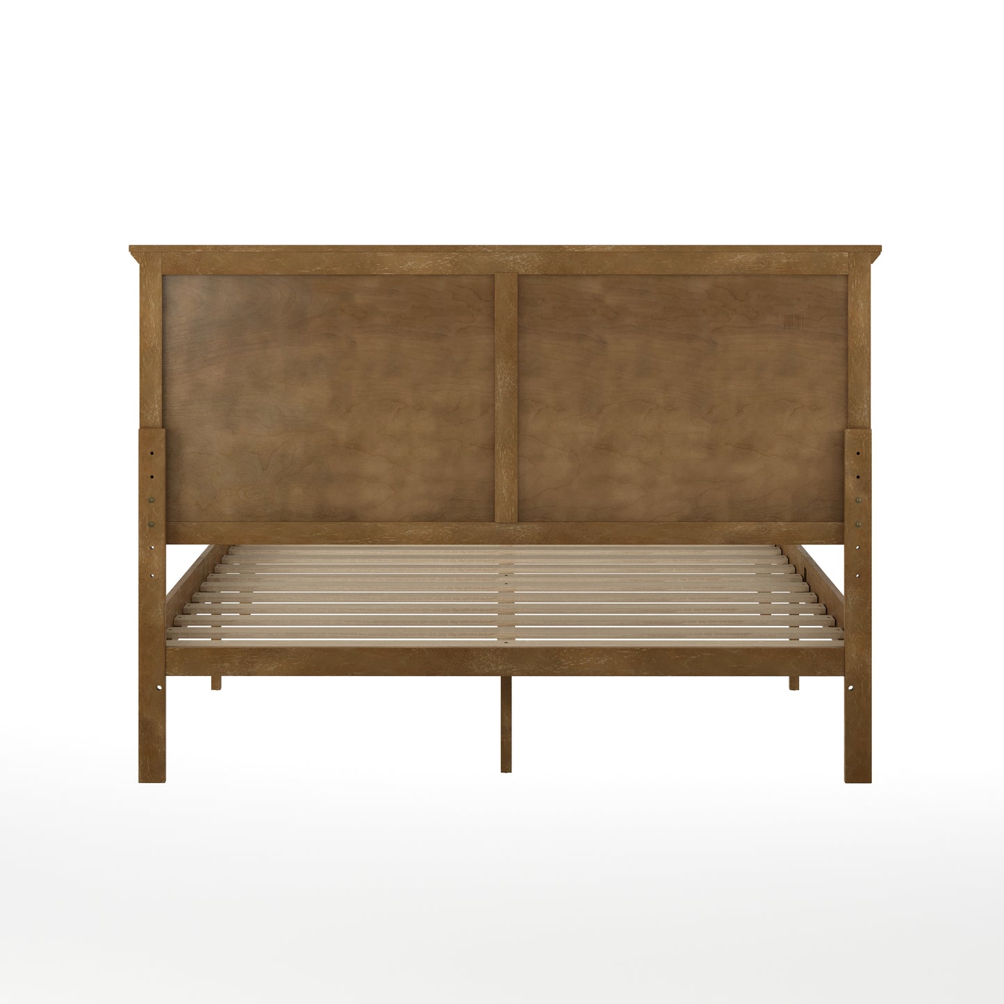 Fiona Light Brown Queen Size Solid Wood Platform Bed Frame with Headboard, Footboard, and Slatted Bottom Light Brown