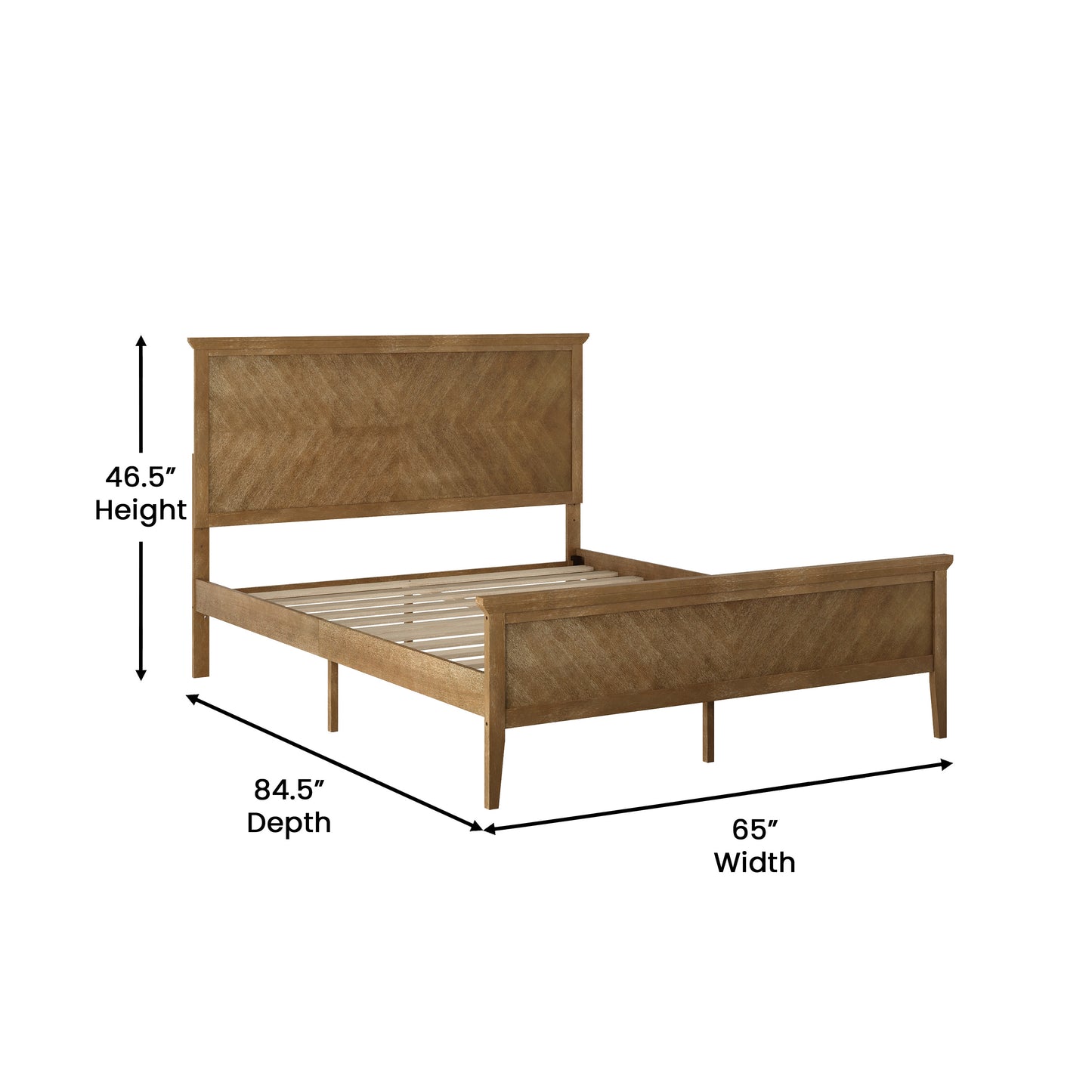 Fiona Light Brown Queen Size Solid Wood Platform Bed Frame with Headboard, Footboard, and Slatted Bottom Light Brown