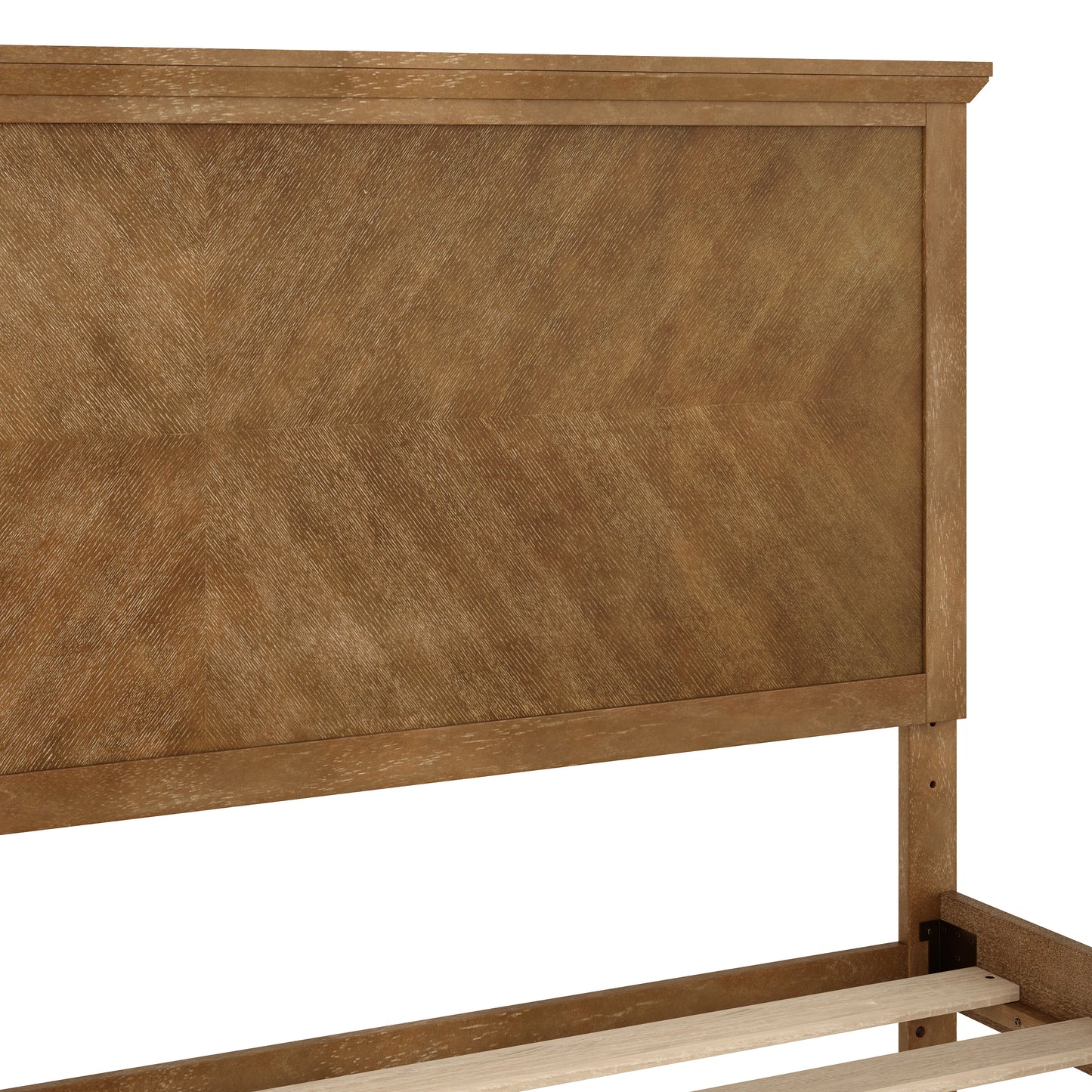 Fiona Light Brown Queen Size Solid Wood Platform Bed Frame with Headboard, Footboard, and Slatted Bottom Light Brown