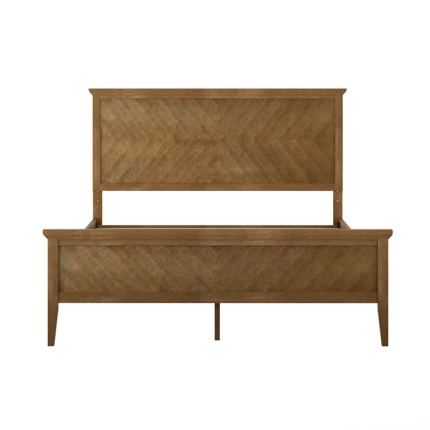 Fiona Light Brown Queen Size Solid Wood Platform Bed Frame with Headboard, Footboard, and Slatted Bottom Light Brown