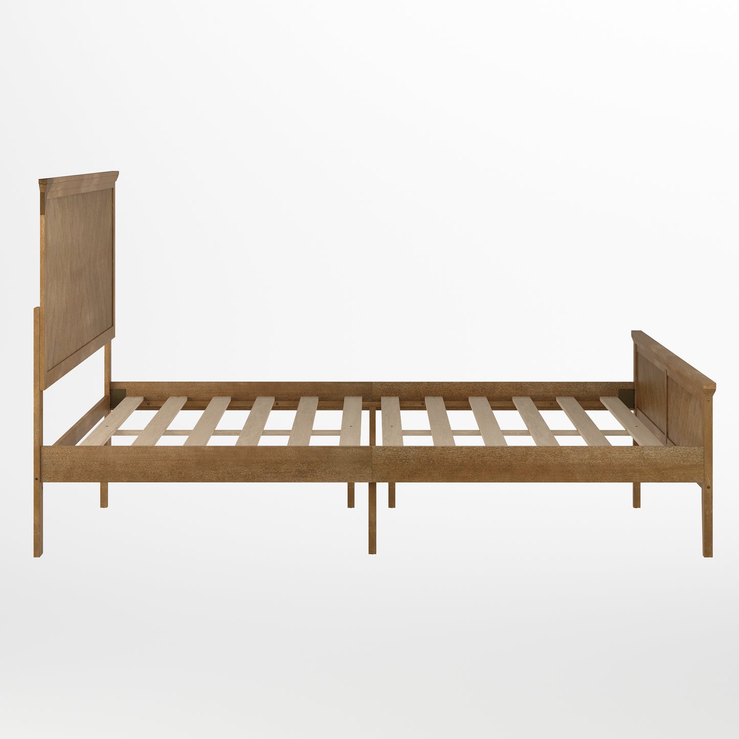 Fiona Light Brown Queen Size Solid Wood Platform Bed Frame with Headboard, Footboard, and Slatted Bottom Light Brown