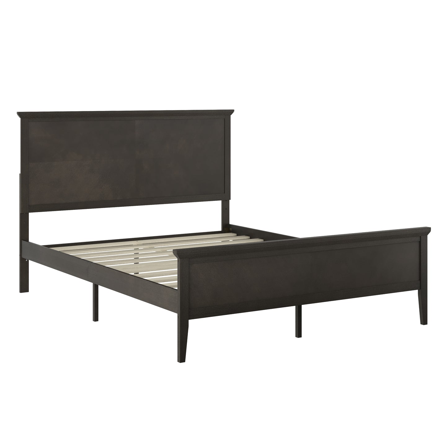 Fiona Dark Gray Queen Size Solid Wood Platform Bed Frame with Headboard, Footboard, and Slatted Bottom Dark Gray
