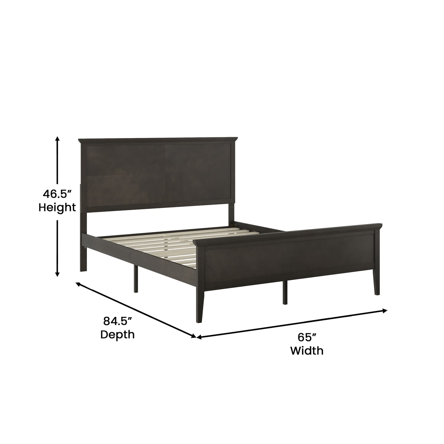 Fiona Dark Gray Queen Size Solid Wood Platform Bed Frame with Headboard, Footboard, and Slatted Bottom Dark Gray