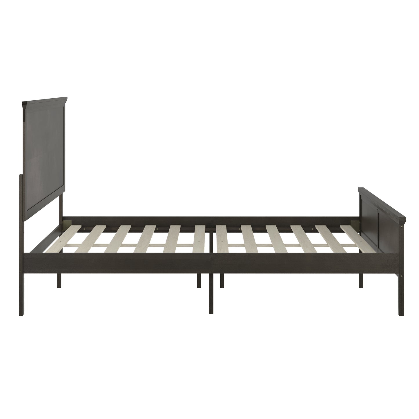 Fiona Dark Gray Queen Size Solid Wood Platform Bed Frame with Headboard, Footboard, and Slatted Bottom Dark Gray