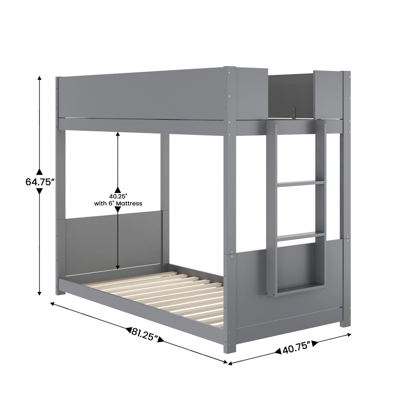 Dallas Bunk Bed Twin Over Twin, Convertible Solid Wood Bunk Bed Frame with Ladder for Kids, No Box Spring Needed in Gray Gray