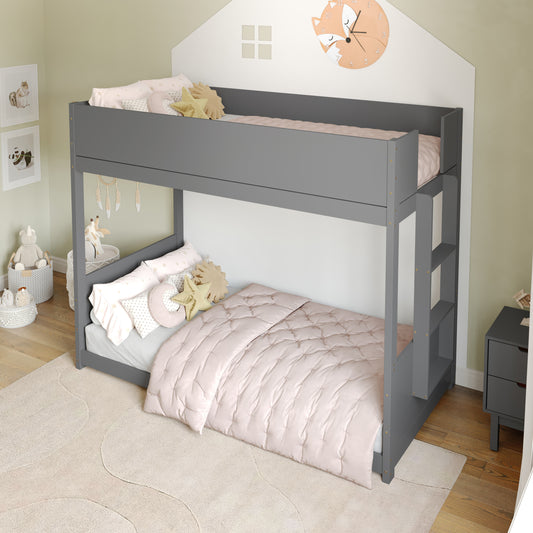 Dallas Bunk Bed Twin Over Twin, Convertible Solid Wood Bunk Bed Frame with Ladder for Kids, No Box Spring Needed in Gray Gray
