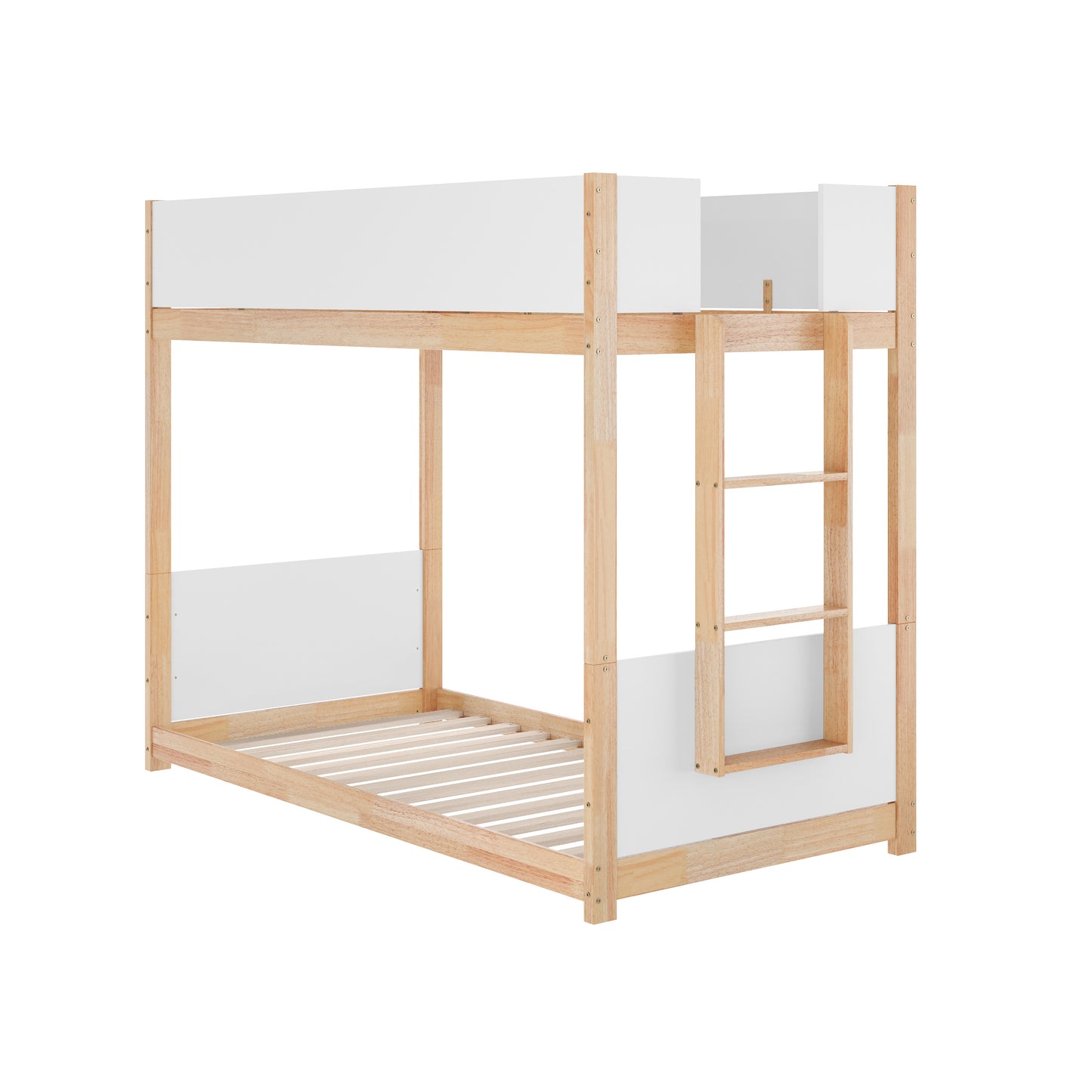 Dallas Bunk Bed Twin Over Twin, Convertible Solid Wood Bunk Bed Frame with Ladder for Kids, No Box Spring Needed in White/Natural White/Natural