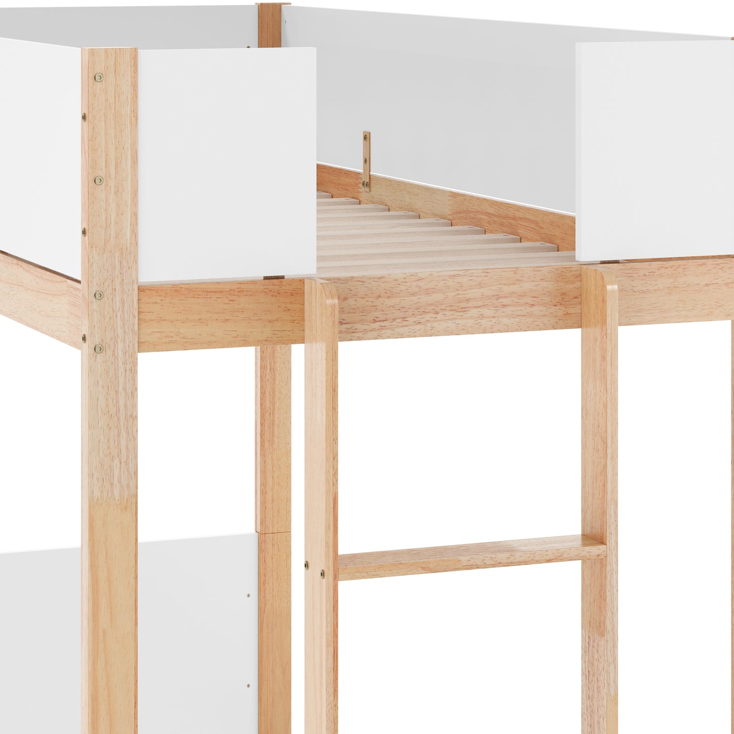 Dallas Bunk Bed Twin Over Twin, Convertible Solid Wood Bunk Bed Frame with Ladder for Kids, No Box Spring Needed in White/Natural White/Natural