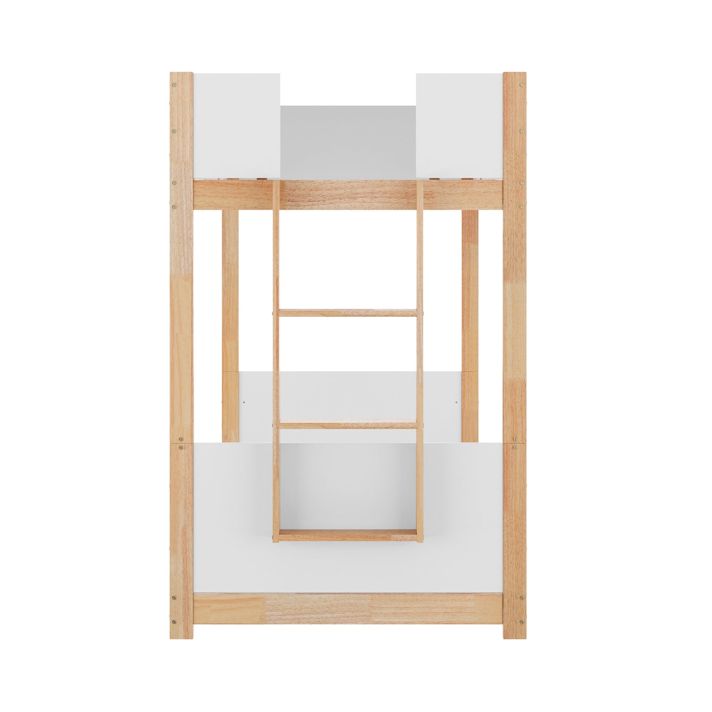 Dallas Bunk Bed Twin Over Twin, Convertible Solid Wood Bunk Bed Frame with Ladder for Kids, No Box Spring Needed in White/Natural White/Natural