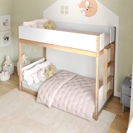 Dallas Bunk Bed Twin Over Twin, Convertible Solid Wood Bunk Bed Frame with Ladder for Kids, No Box Spring Needed in White/Natural White/Natural