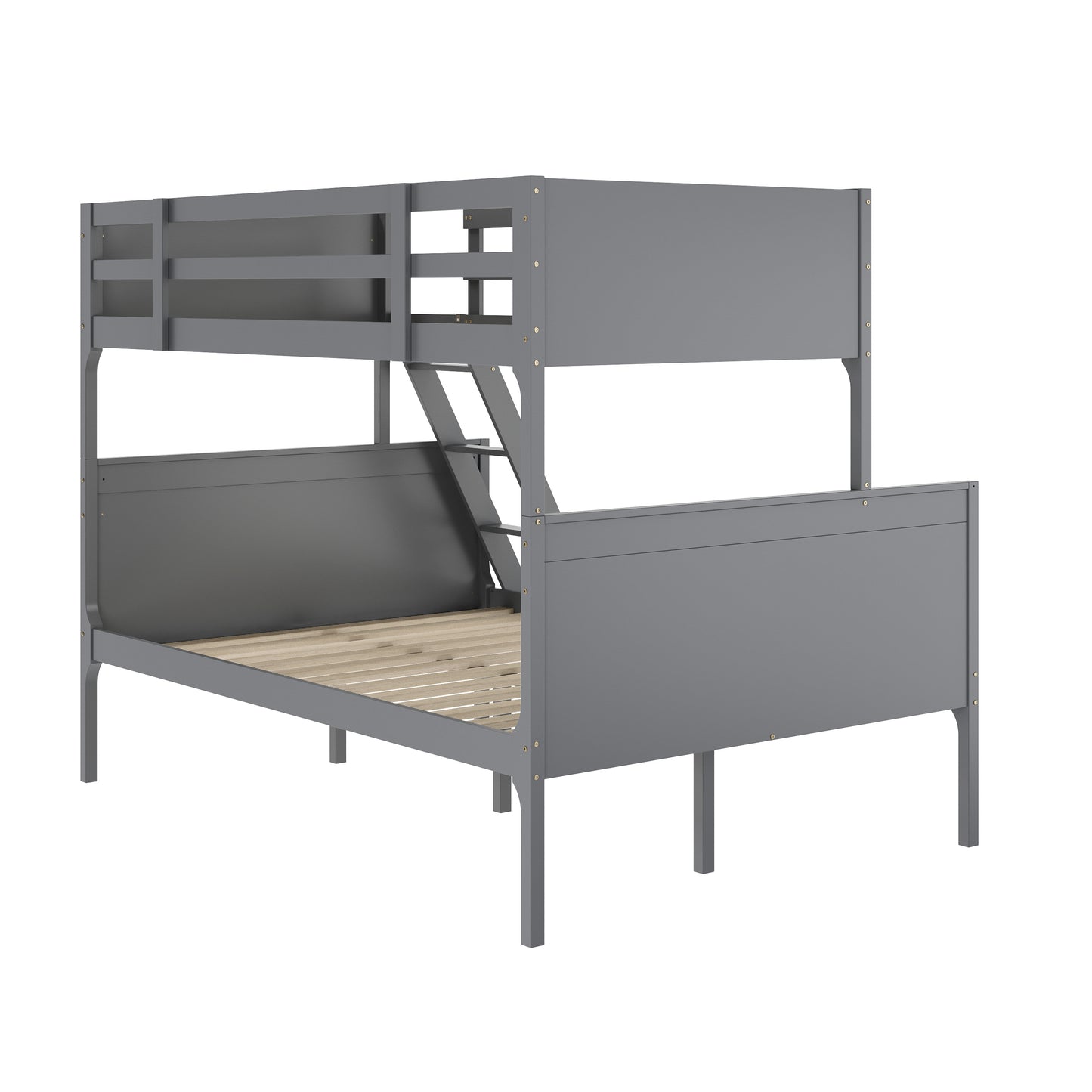 Dallas Bunk Bed Twin Over Full, Convertible Slatted Solid Wood Bunk Bed Frame with Ladder for Kids, No Box Spring Needed in Gray Gray