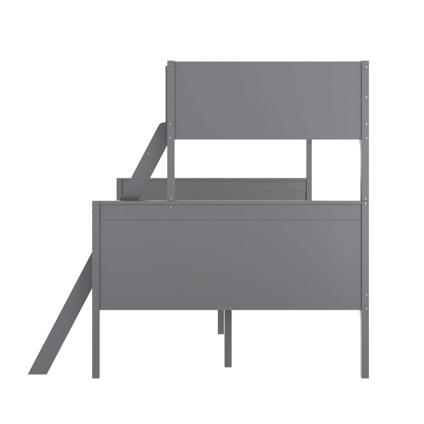 Dallas Bunk Bed Twin Over Full, Convertible Slatted Solid Wood Bunk Bed Frame with Ladder for Kids, No Box Spring Needed in Gray Gray