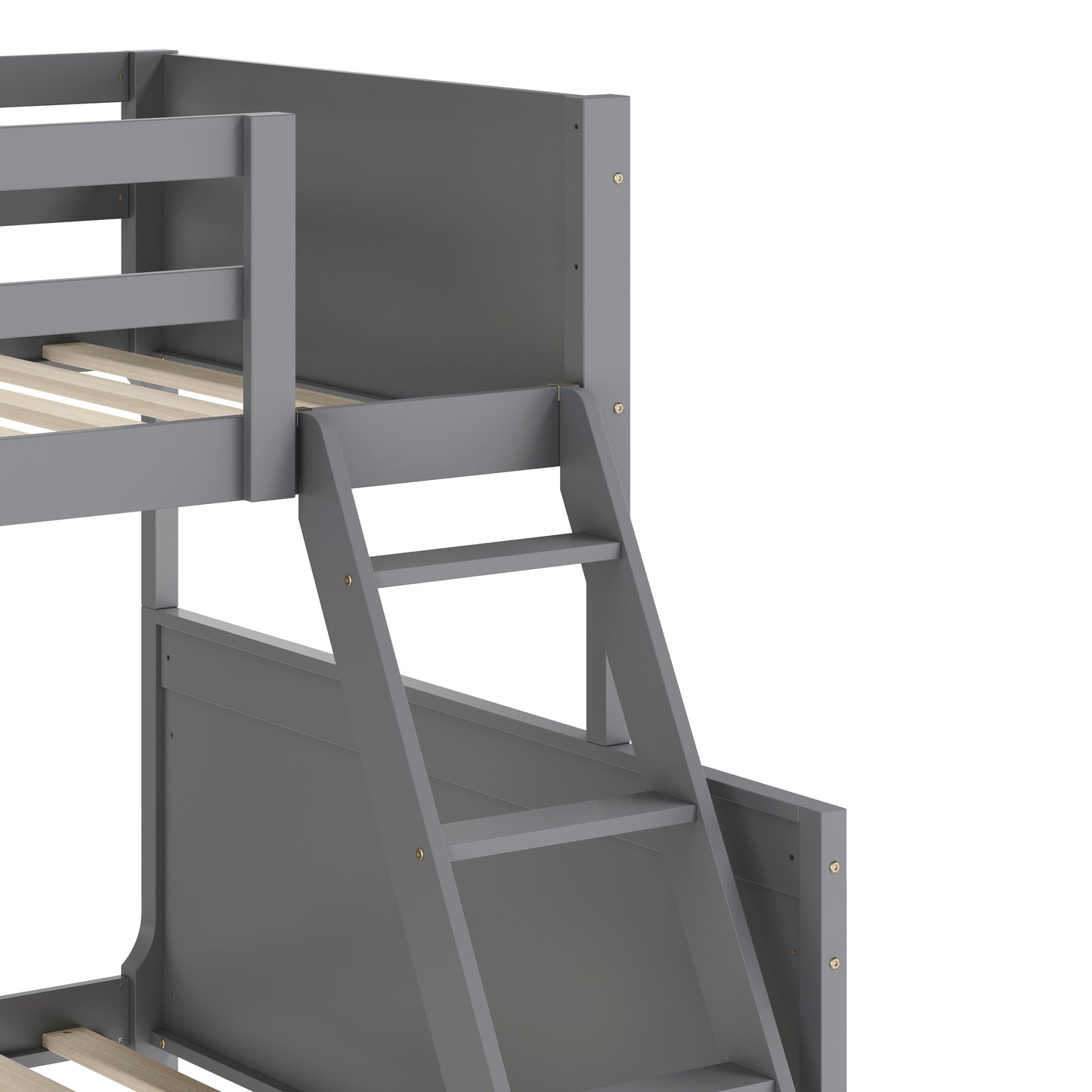 Dallas Bunk Bed Twin Over Full, Convertible Slatted Solid Wood Bunk Bed Frame with Ladder for Kids, No Box Spring Needed in Gray Gray