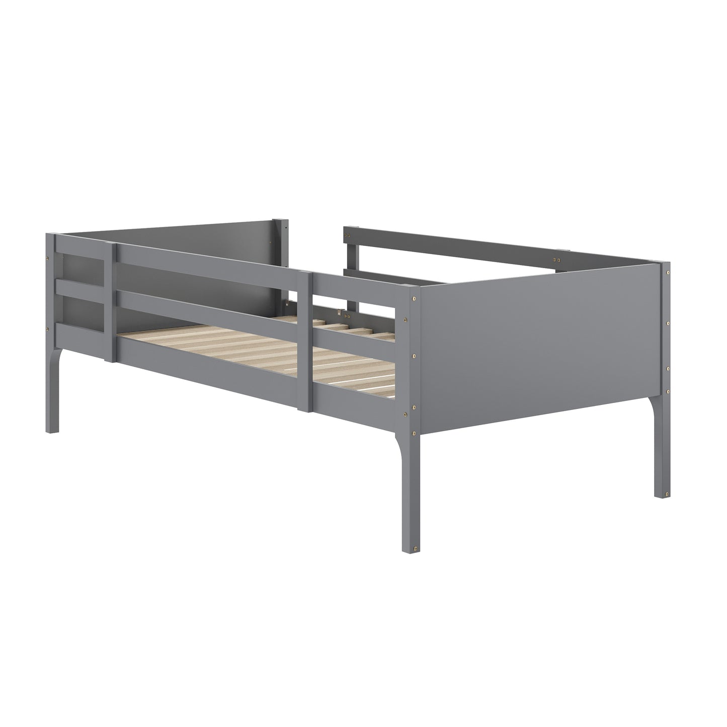 Dallas Bunk Bed Twin Over Full, Convertible Slatted Solid Wood Bunk Bed Frame with Ladder for Kids, No Box Spring Needed in Gray Gray