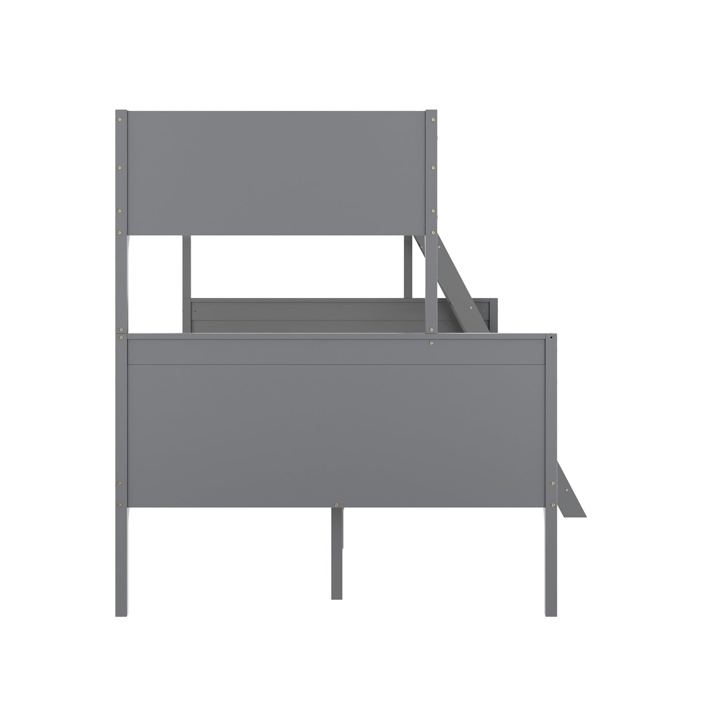 Dallas Bunk Bed Twin Over Full, Convertible Slatted Solid Wood Bunk Bed Frame with Ladder for Kids, No Box Spring Needed in Gray Gray