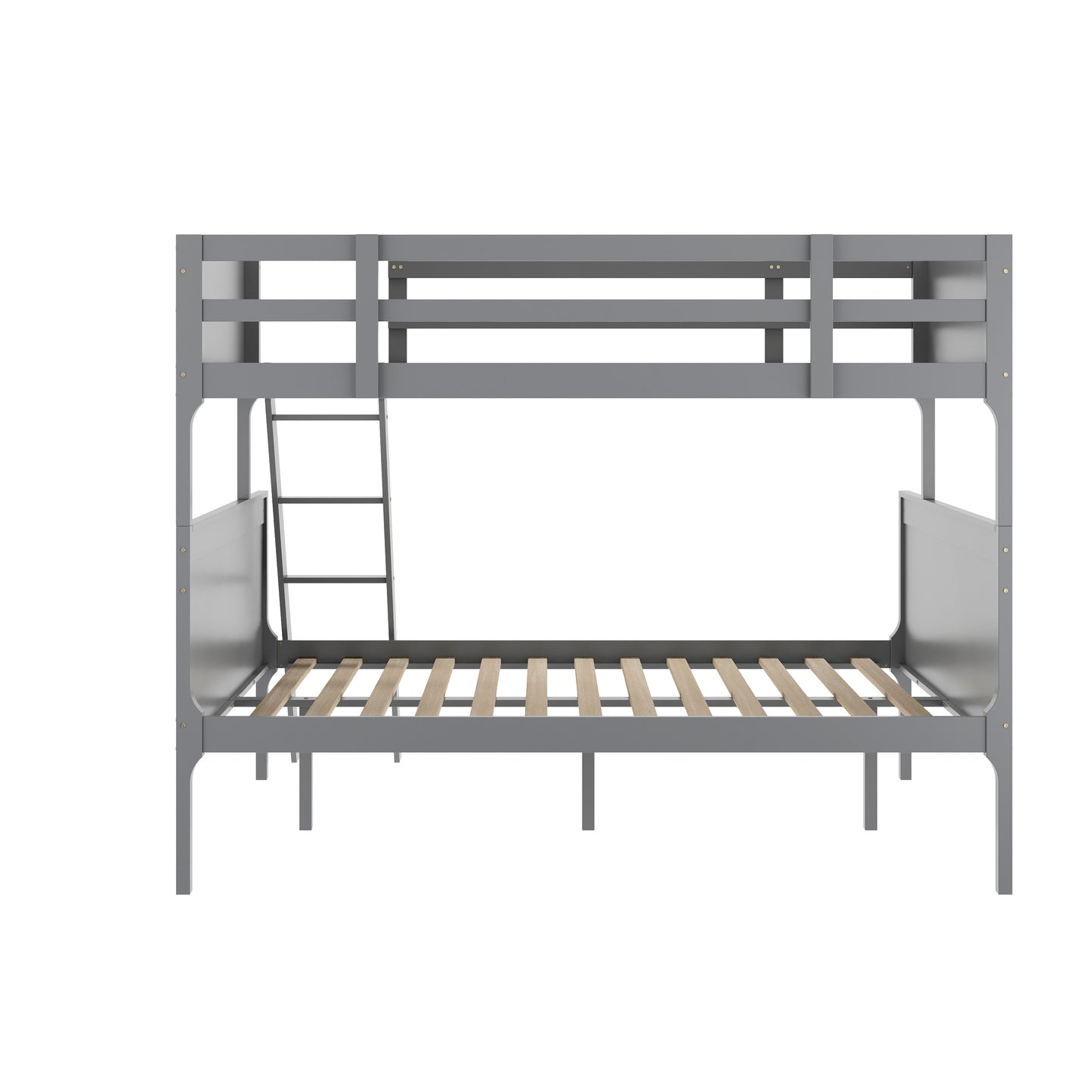 Dallas Bunk Bed Twin Over Full, Convertible Slatted Solid Wood Bunk Bed Frame with Ladder for Kids, No Box Spring Needed in Gray Gray