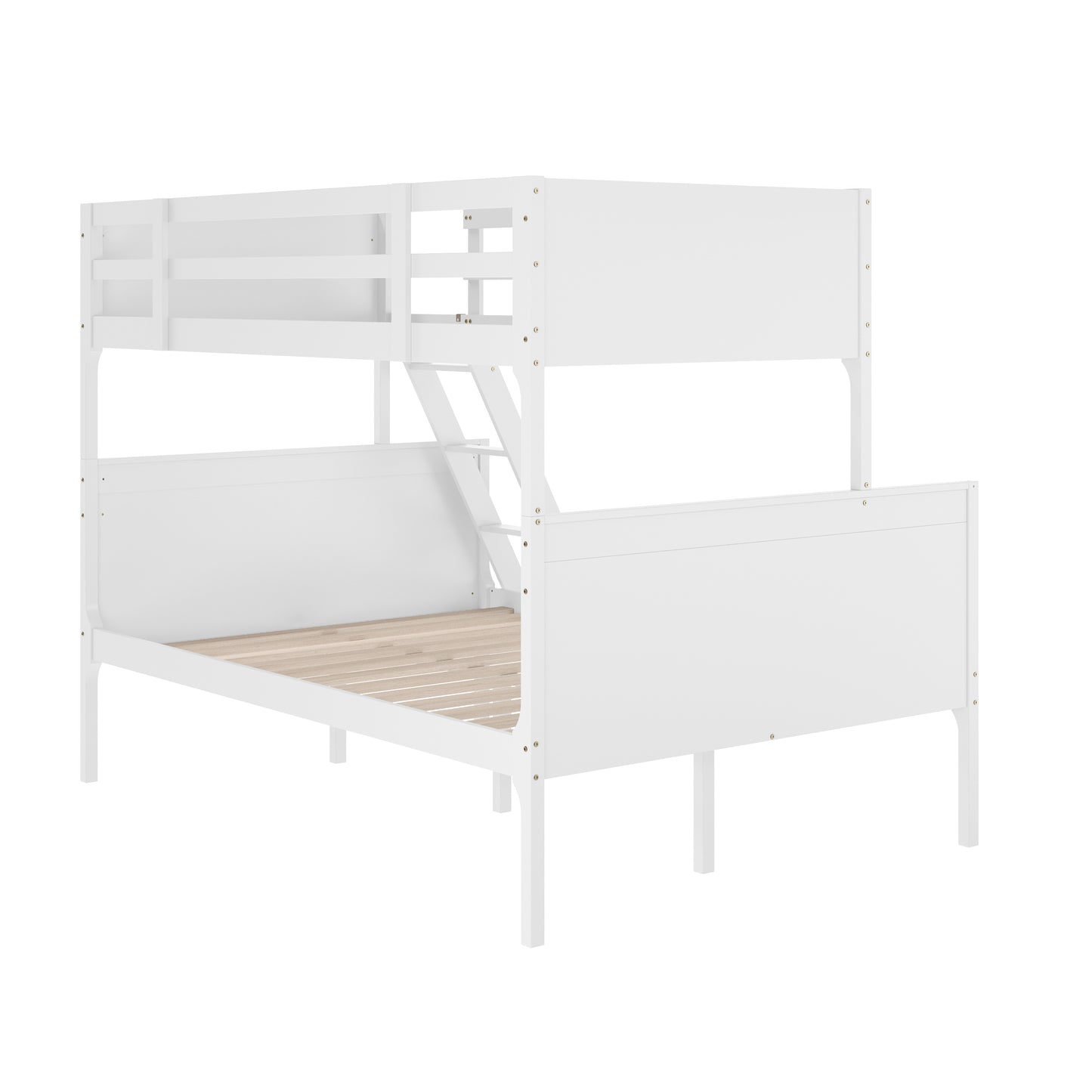Dallas Bunk Bed Twin Over Full, Convertible Slatted Solid Wood Bunk Bed Frame with Ladder for Kids, No Box Spring Needed in White White