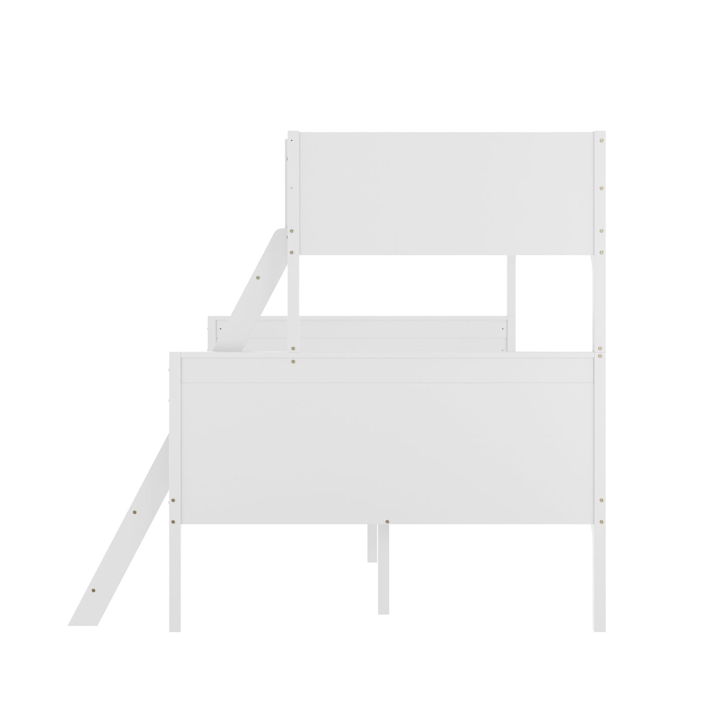 Dallas Bunk Bed Twin Over Full, Convertible Slatted Solid Wood Bunk Bed Frame with Ladder for Kids, No Box Spring Needed in White White