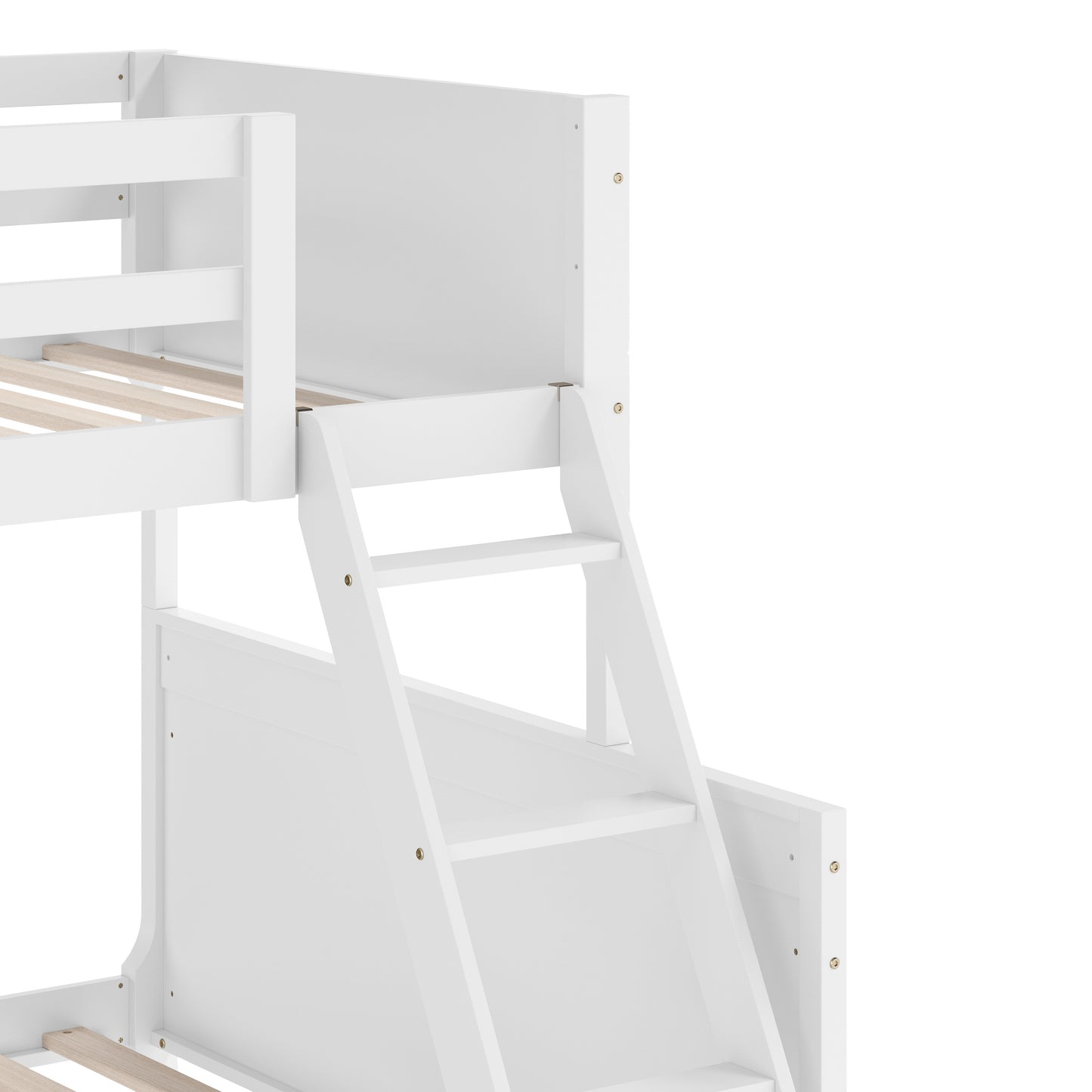 Dallas Bunk Bed Twin Over Full, Convertible Slatted Solid Wood Bunk Bed Frame with Ladder for Kids, No Box Spring Needed in White White