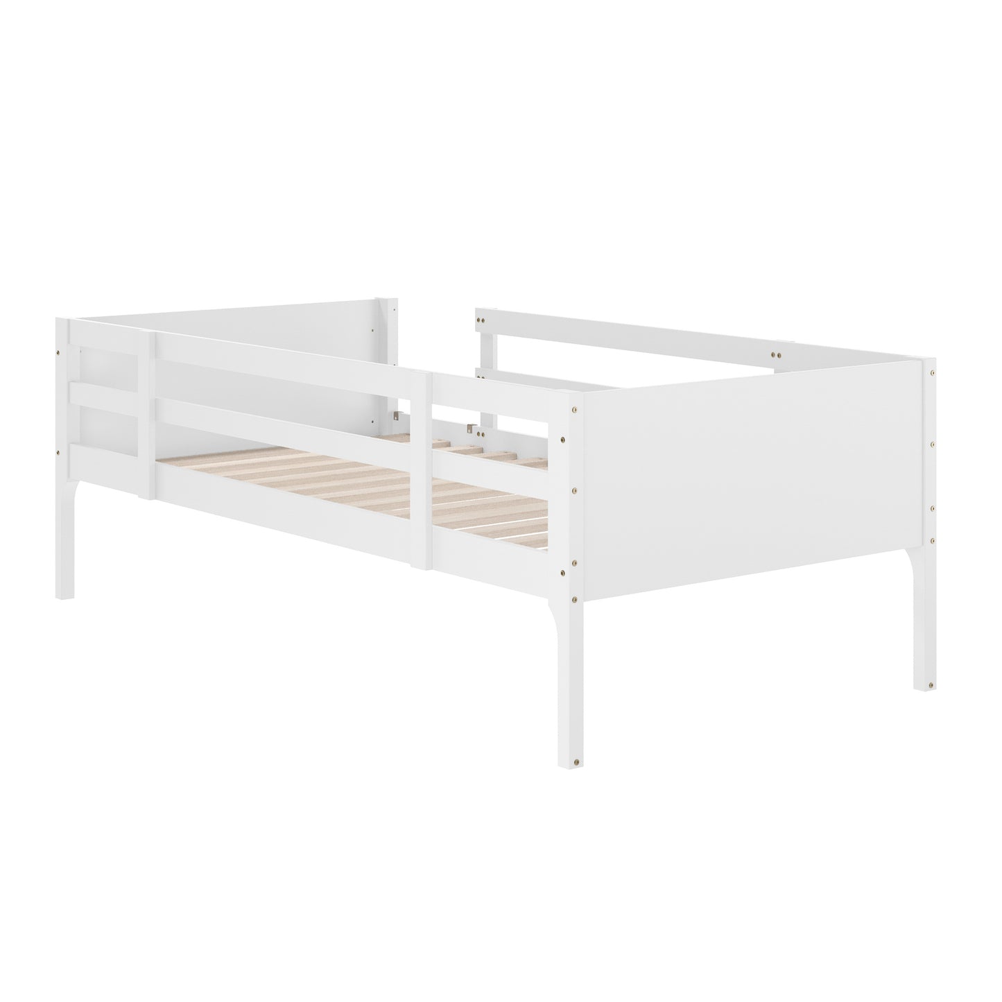 Dallas Bunk Bed Twin Over Full, Convertible Slatted Solid Wood Bunk Bed Frame with Ladder for Kids, No Box Spring Needed in White White