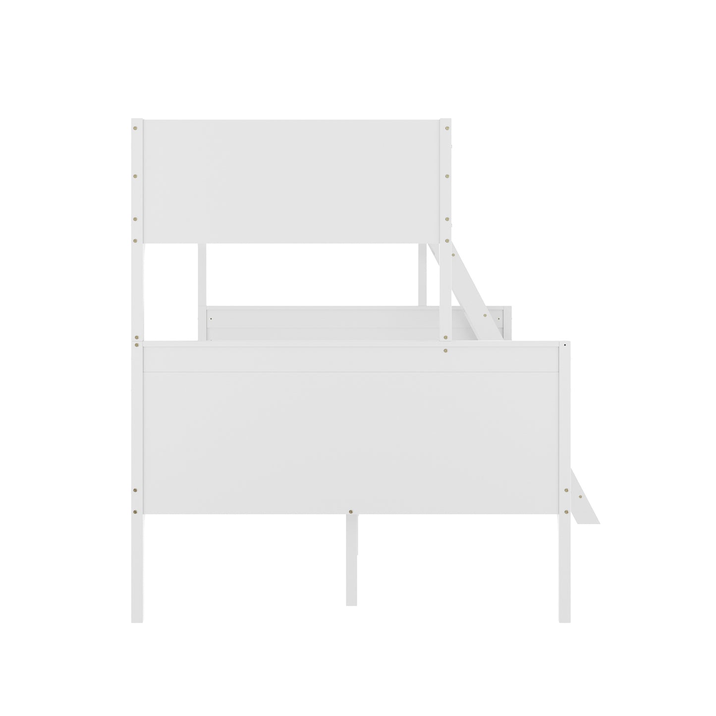 Dallas Bunk Bed Twin Over Full, Convertible Slatted Solid Wood Bunk Bed Frame with Ladder for Kids, No Box Spring Needed in White White