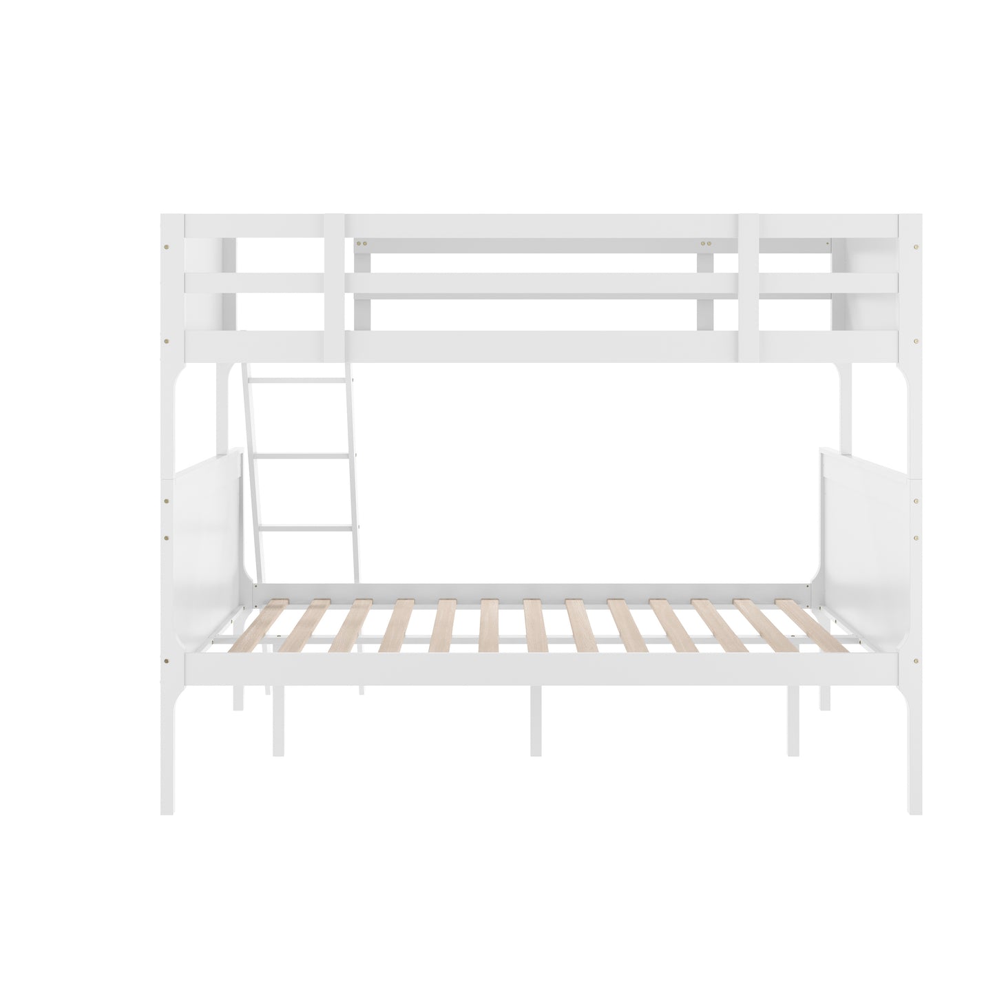 Dallas Bunk Bed Twin Over Full, Convertible Slatted Solid Wood Bunk Bed Frame with Ladder for Kids, No Box Spring Needed in White White