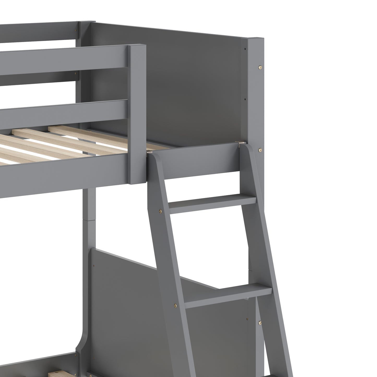 Dallas Bunk Bed Twin Over Twin, Convertible Slatted Solid Wood Bunk Bed Frame with Ladder for Kids, No Box Spring Needed in Gray Gray
