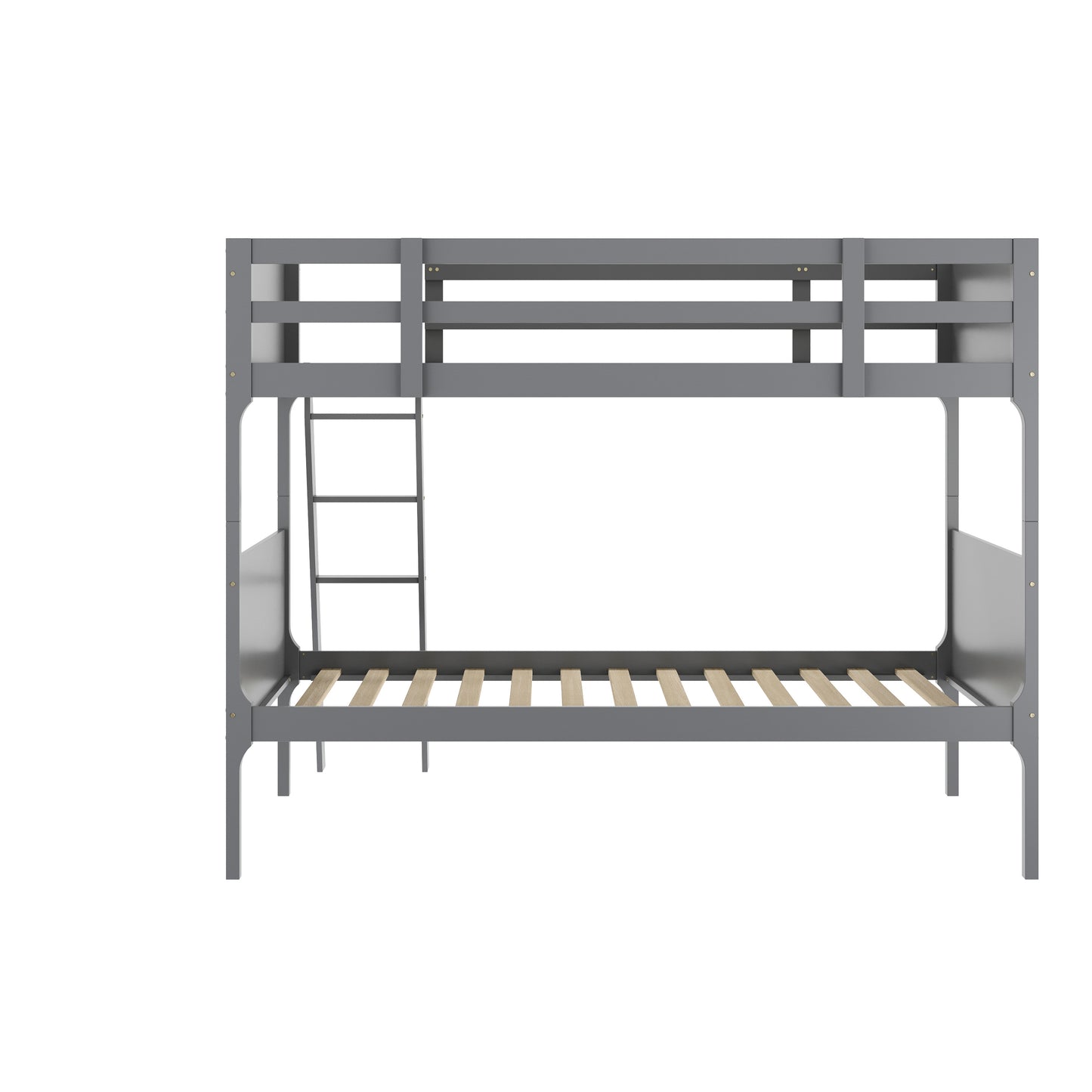 Dallas Bunk Bed Twin Over Twin, Convertible Slatted Solid Wood Bunk Bed Frame with Ladder for Kids, No Box Spring Needed in Gray Gray
