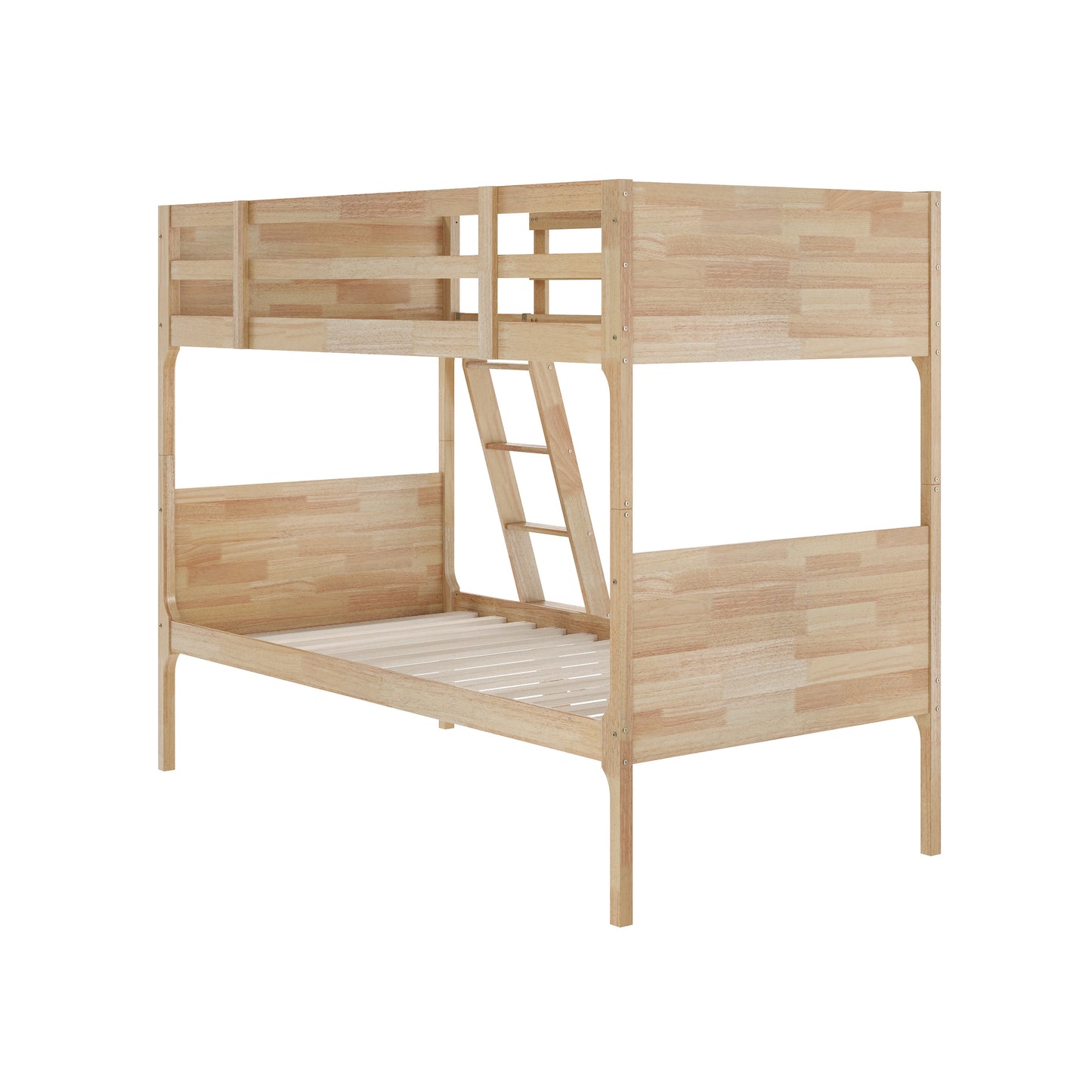 Dallas Bunk Bed Twin Over Twin, Convertible Slatted Solid Wood Bunk Bed Frame with Ladder for Kids, No Box Spring Needed in Natural Natural