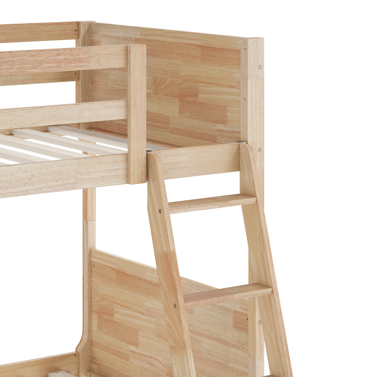 Dallas Bunk Bed Twin Over Twin, Convertible Slatted Solid Wood Bunk Bed Frame with Ladder for Kids, No Box Spring Needed in Natural Natural