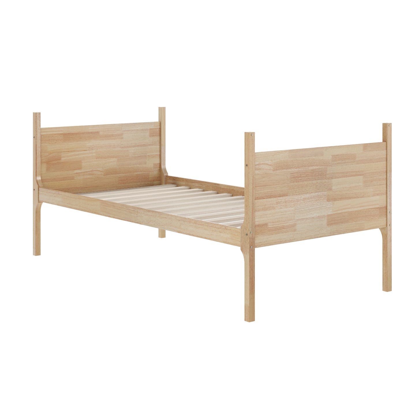 Dallas Bunk Bed Twin Over Twin, Convertible Slatted Solid Wood Bunk Bed Frame with Ladder for Kids, No Box Spring Needed in Natural Natural