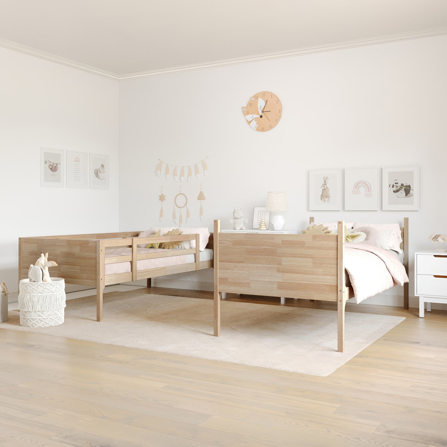 Dallas Bunk Bed Twin Over Twin, Convertible Slatted Solid Wood Bunk Bed Frame with Ladder for Kids, No Box Spring Needed in Natural Natural