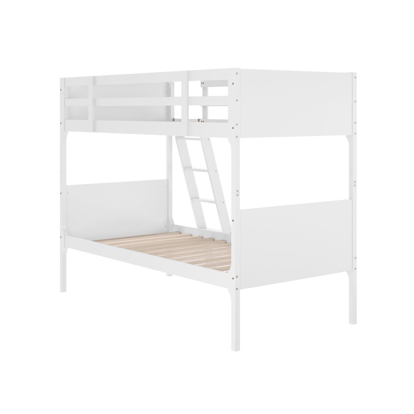 Dallas Bunk Bed Twin Over Twin, Convertible Slatted Solid Wood Bunk Bed Frame with Ladder for Kids, No Box Spring Needed in White White
