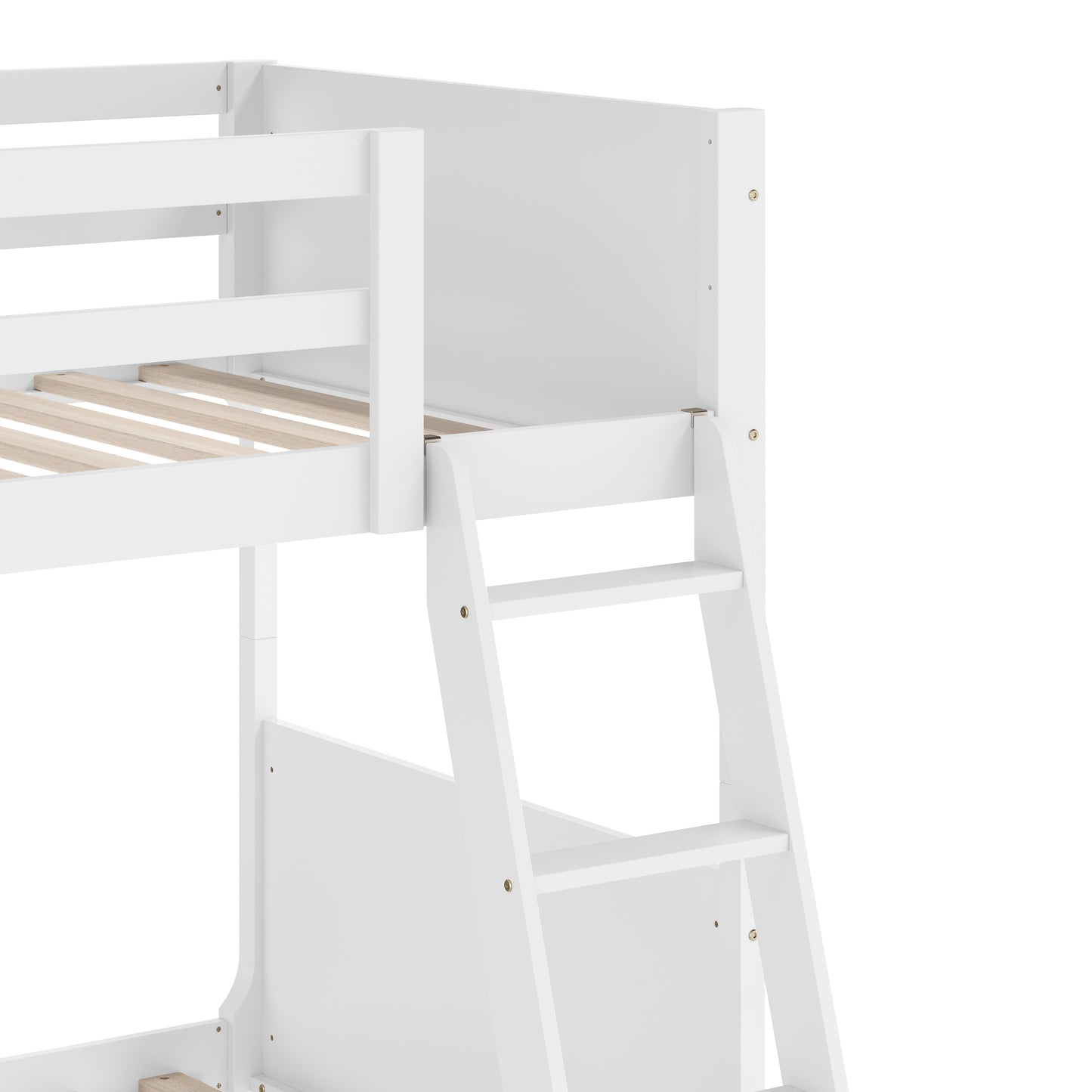 Dallas Bunk Bed Twin Over Twin, Convertible Slatted Solid Wood Bunk Bed Frame with Ladder for Kids, No Box Spring Needed in White White