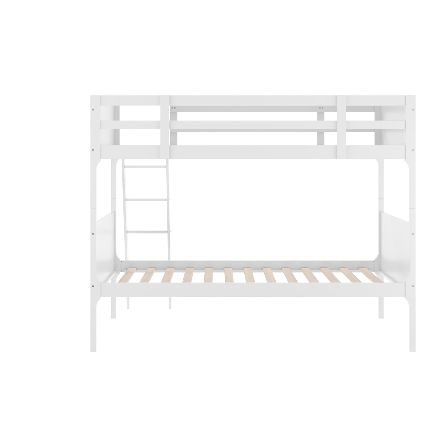 Dallas Bunk Bed Twin Over Twin, Convertible Slatted Solid Wood Bunk Bed Frame with Ladder for Kids, No Box Spring Needed in White White