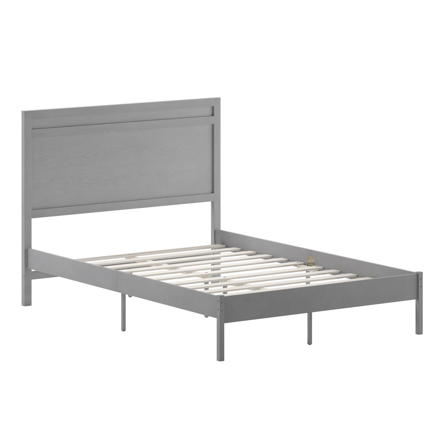Kingston Full Size Solid Wood Platform Bed with Wooden Slats and Headboard, No Box Spring Needed, Gray Gray