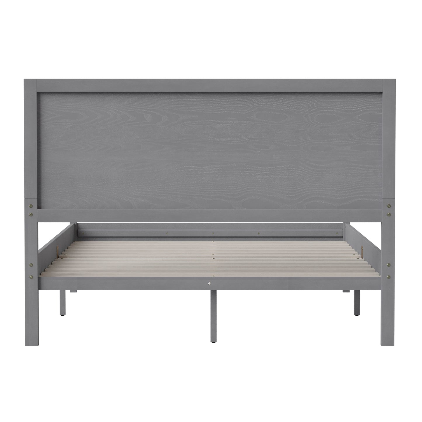 Kingston Full Size Solid Wood Platform Bed with Wooden Slats and Headboard, No Box Spring Needed, Gray Gray