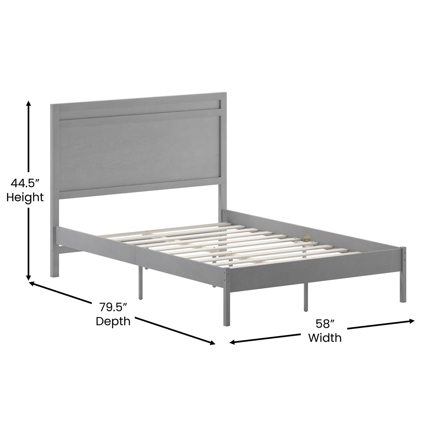 Kingston Full Size Solid Wood Platform Bed with Wooden Slats and Headboard, No Box Spring Needed, Gray Gray