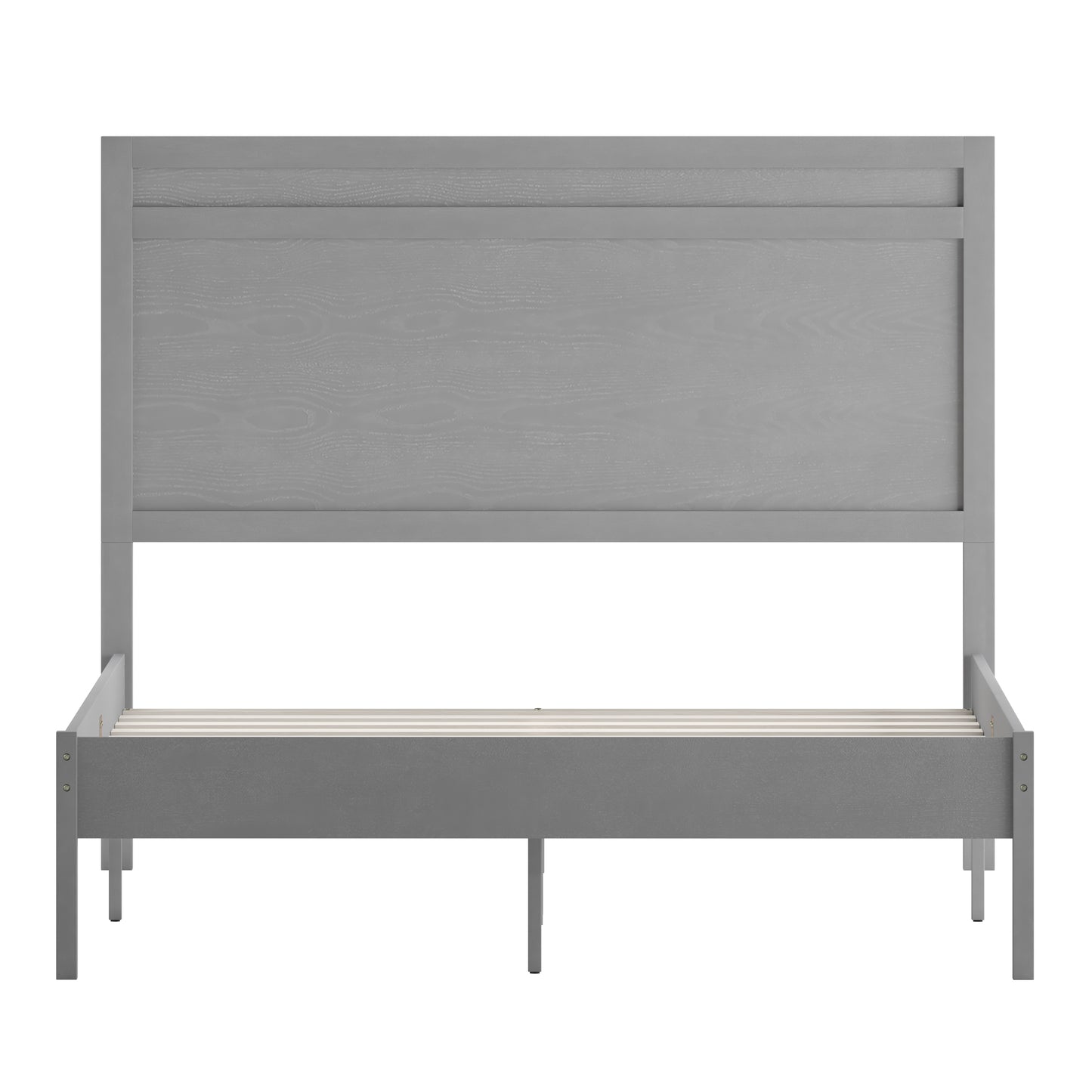 Kingston Full Size Solid Wood Platform Bed with Wooden Slats and Headboard, No Box Spring Needed, Gray Gray