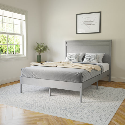 Kingston Full Size Solid Wood Platform Bed with Wooden Slats and Headboard, No Box Spring Needed, Gray Gray MG-09003FB-F-GRYWSH-GG